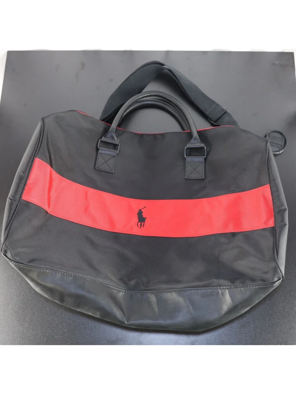 Ralph Lauren Fragrances Black Red Nylon Duffle Travel Bag 20in